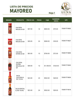 Lista De Precio Mayoreo