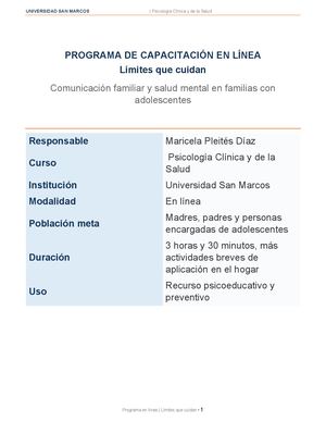 Programa de Capacitación Para Padres Límites Que Cuidan.