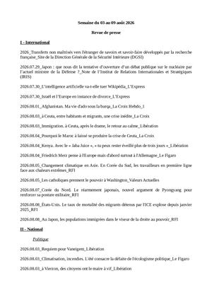 Revue De Presse De La Semaine Du 3 Au 9 Août 2026 C