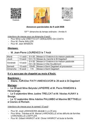 2026 08 09 Annonces Paroissiales