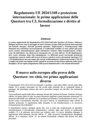 Regolamento UE 2024/1348 e protezione internazionale: le prime applicazioni delle Questure tra C3, formalizzazione e diritto al lavoro