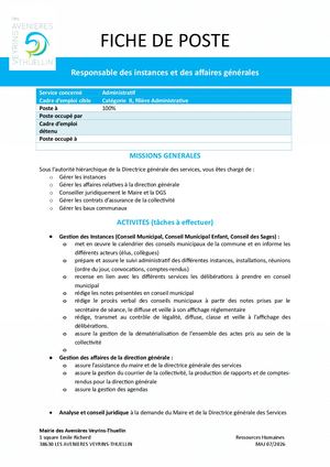 A Recruter Responsable Instances Et Affaires Générales