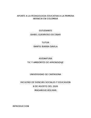APORTES DE LA PEDAGOGIA EDUCATIVA A LA PRIMERA INFANCIA EN COLOMBIA