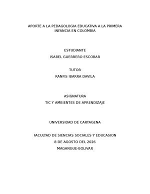 APORTES DE LA PEDAGOGIA EDUCATIVA A LA PRIMERA INFANCIA EN COLOMBIA