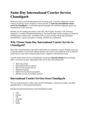 Same-Day International Courier Service Chandigarh