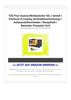 TZS First Austria Minibackofen 45L I Umluft I Premium-X Coating (Antihaftbeschichtung) I Auftauen&Warmhalten I Rezeptheft I Backofen Pizzaofen Grill