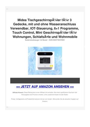 Midea TischgeschirrspÃƒÂ¼ler fÃƒÂ¼r 3 Gedecke, mit und ohne Wasseranschluss Verwendbar, IOT-Steuerung, 6+1 Programme, Touch Control, Mini GeschirrspÃƒÂ¼ler fÃƒÂ¼r Wohnungen, SchlafsÃƒÂ¤le und Wohnmobile