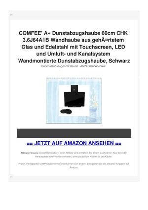 COMFEE' A+ Dunstabzugshaube 60cm CHK 3.6J64A1B Wandhaube aus gehÃƒÂ¤rtetem Glas und Edelstahl mit Touchscreen, LED und Umluft- und Kanalsystem Wandmontierte Dunstabzugshaube, Schwarz