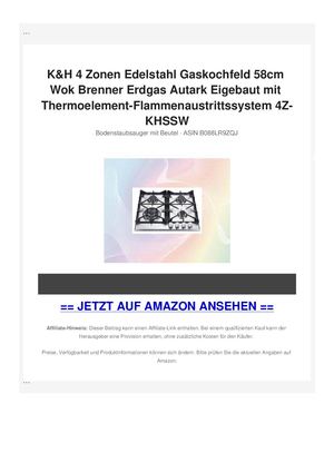 K&H 4 Zonen Edelstahl Gaskochfeld 58cm Wok Brenner Erdgas Autark Eigebaut mit Thermoelement-Flammenaustrittssystem 4Z-KHSSW