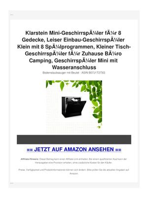 Klarstein Mini-GeschirrspÃƒÂ¼ler fÃƒÂ¼r 8 Gedecke, Leiser Einbau-GeschirrspÃƒÂ¼ler Klein mit 8 SpÃƒÂ¼lprogrammen, Kleiner Tisch-GeschirrspÃƒÂ¼ler fÃƒÂ¼r Zuhause BÃƒÂ¼ro Camping, GeschirrspÃƒÂ¼ler Mini mit Wasseranschluss