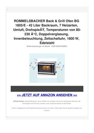 ROMMELSBACHER Back & Grill Ofen BG 1805/E - 42 Liter Backraum, 7 Heizarten, Umluft, DrehspieÃƒÂŸ, Temperaturen von 80-230 Ã‚Â°C, Doppelverglasung, Innenbeleuchtung, Zeitschaltuhr, 1800 W, Edelstahl