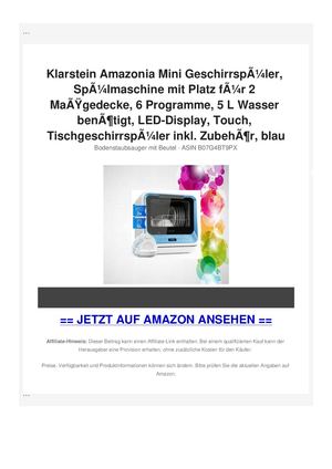 Klarstein Amazonia Mini GeschirrspÃƒÂ¼ler, SpÃƒÂ¼lmaschine mit Platz fÃƒÂ¼r 2 MaÃƒÂŸgedecke, 6 Programme, 5 L Wasser benÃƒÂ¶tigt, LED-Display, Touch, TischgeschirrspÃƒÂ¼ler inkl. ZubehÃƒÂ¶r, blau