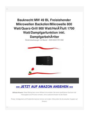 Bauknecht MW 49 BL Freistehender Mikrowellen Backofen/Mikrowelle 800 Watt/Quarz-Grill 900 Watt/HeiÃƒÂŸluft 1700 Watt/Dampfgarfunktion inkl. DampfgarbehÃƒÂ¤lter