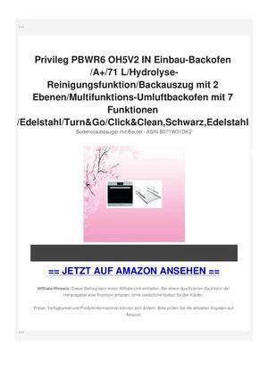 Privileg PBWR6 OH5V2 IN Einbau-Backofen /A+/71 L/Hydrolyse-Reinigungsfunktion/Backauszug mit 2 Ebenen/Multifunktions-Umluftbackofen mit 7 Funktionen /Edelstahl/Turn&Go/Click&Clean,Schwarz,Edelstahl