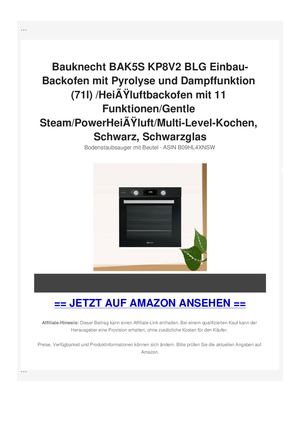 Bauknecht BAK5S KP8V2 BLG Einbau-Backofen mit Pyrolyse und Dampffunktion (71l) /HeiÃƒÂŸluftbackofen mit 11 Funktionen/Gentle Steam/PowerHeiÃƒÂŸluft/Multi-Level-Kochen, Schwarz, Schwarzglas