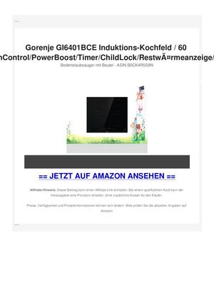 Gorenje GI6401BCE Induktions-Kochfeld / 60 cm/TouchControl/PowerBoost/Timer/ChildLock/RestwÃƒÂ¤rmeanzeige/Schwarz