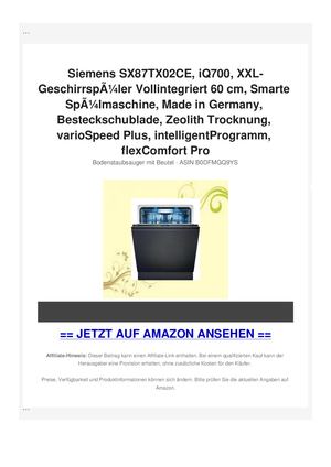 Siemens SX87TX02CE, iQ700, XXL-GeschirrspÃƒÂ¼ler Vollintegriert 60 cm, Smarte SpÃƒÂ¼lmaschine, Made in Germany, Besteckschublade, Zeolith Trocknung, varioSpeed Plus, intelligentProgramm, flexComfort Pro