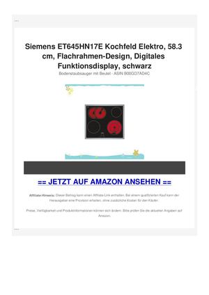 Siemens ET645HN17E Kochfeld Elektro, 58.3 cm, Flachrahmen-Design, Digitales Funktionsdisplay, schwarz