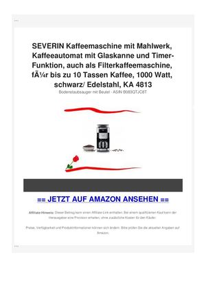 SEVERIN Kaffeemaschine mit Mahlwerk, Kaffeeautomat mit Glaskanne und Timer-Funktion, auch als Filterkaffeemaschine, fÃƒÂ¼r bis zu 10 Tassen Kaffee, 1000 Watt, schwarz/ Edelstahl, KA 4813