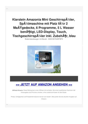 Klarstein Amazonia Mini GeschirrspÃƒÂ¼ler, SpÃƒÂ¼lmaschine mit Platz fÃƒÂ¼r 2 MaÃƒÂŸgedecke, 6 Programme, 5 L Wasser benÃƒÂ¶tigt, LED-Display, Touch, TischgeschirrspÃƒÂ¼ler inkl. ZubehÃƒÂ¶r, blau