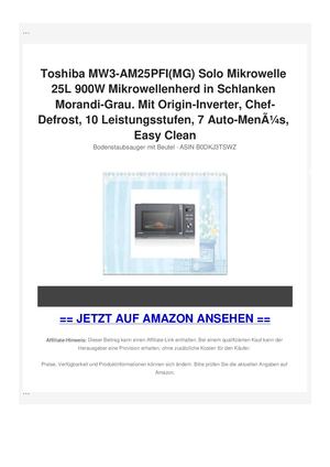 Toshiba MW3-AM25PFI(MG) Solo Mikrowelle 25L 900W Mikrowellenherd in Schlanken Morandi-Grau. Mit Origin-Inverter, Chef-Defrost, 10 Leistungsstufen, 7 Auto-MenÃƒÂ¼s, Easy Clean