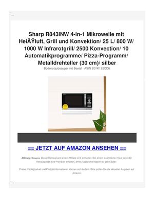 Sharp R843INW 4-in-1 Mikrowelle mit HeiÃƒÂŸluft, Grill und Konvektion/ 25 L/ 800 W/ 1000 W Infrarotgrill/ 2500 Konvection/ 10 Automatikprogramme/ Pizza-Programm/ Metalldrehteller (30 cm)/ silber