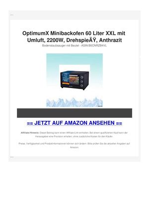 OptimumX Minibackofen 60 Liter XXL mit Umluft, 2200W, DrehspieÃƒÂŸ, Anthrazit