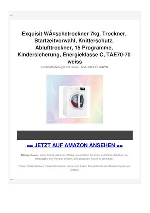 Exquisit WÃƒÂ¤schetrockner 7kg, Trockner, Startzeitvorwahl, Knitterschutz, Ablufttrockner, 15 Programme, Kindersicherung, Energieklasse C, TAE70-70 weiss