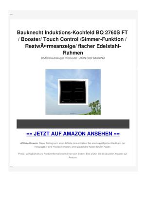 Bauknecht Induktions-Kochfeld BQ 2760S FT / Booster/ Touch Control /Simmer-Funktion / RestwÃƒÂ¤rmeanzeige/ flacher Edelstahl-Rahmen
