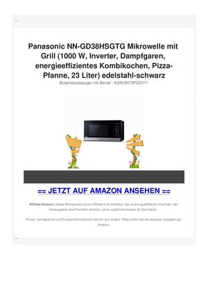 Panasonic NN-GD38HSGTG Mikrowelle mit Grill (1000 W, Inverter, Dampfgaren, energieeffizientes Kombikochen, Pizza-Pfanne, 23 Liter) edelstahl-schwarz