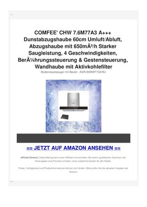 COMFEE' CHW 7.6M77A3 A+++ Dunstabzugshaube 60cm Umluft/Abluft, Abzugshaube mit 650mÃ‚Â³/h Starker Saugleistung, 4 Geschwindigkeiten, BerÃƒÂ¼hrungssteuerung & Gestensteuerung, Wandhaube mit Aktivkohlefilter