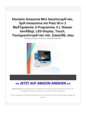 Klarstein Amazonia Mini GeschirrspÃƒÂ¼ler, SpÃƒÂ¼lmaschine mit Platz fÃƒÂ¼r 2 MaÃƒÂŸgedecke, 6 Programme, 5 L Wasser benÃƒÂ¶tigt, LED-Display, Touch, TischgeschirrspÃƒÂ¼ler inkl. ZubehÃƒÂ¶r, blau