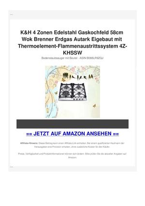 K&H 4 Zonen Edelstahl Gaskochfeld 58cm Wok Brenner Erdgas Autark Eigebaut mit Thermoelement-Flammenaustrittssystem 4Z-KHSSW
