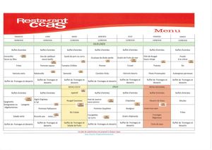 Menus Du 09 Au 15 Août 2026