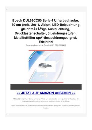 Bosch DUL63CC50 Serie 4 Unterbauhaube, 60 cm breit, Um- & Abluft, LED-Beleuchtung gleichmÃƒÂ¤ÃƒÂŸige Ausleuchtung, Drucktastenschalter, 3 Leistungsstufen, Metallfettfilter spÃƒÂ¼lmaschinengeeignet, Edelstahl