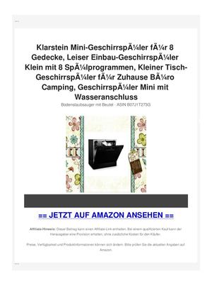 Klarstein Mini-GeschirrspÃƒÂ¼ler fÃƒÂ¼r 8 Gedecke, Leiser Einbau-GeschirrspÃƒÂ¼ler Klein mit 8 SpÃƒÂ¼lprogrammen, Kleiner Tisch-GeschirrspÃƒÂ¼ler fÃƒÂ¼r Zuhause BÃƒÂ¼ro Camping, GeschirrspÃƒÂ¼ler Mini mit Wasseranschluss