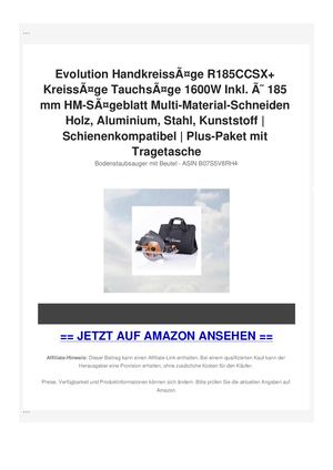 Evolution HandkreissÃƒÂ¤ge R185CCSX+ KreissÃƒÂ¤ge TauchsÃƒÂ¤ge 1600W Inkl. ÃƒÂ˜ 185 mm HM-SÃƒÂ¤geblatt Multi-Material-Schneiden Holz, Aluminium, Stahl, Kunststoff | Schienenkompatibel | Plus-Paket mit Tragetasche