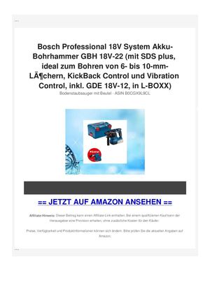 Bosch Professional 18V System Akku-Bohrhammer GBH 18V-22 (mit SDS plus, ideal zum Bohren von 6- bis 10-mm-LÃƒÂ¶chern, KickBack Control und Vibration Control, inkl. GDE 18V-12, in L-BOXX)