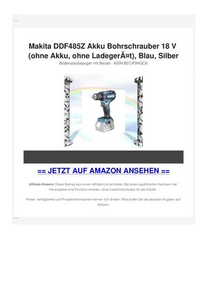 Makita DDF485Z Akku Bohrschrauber 18 V (ohne Akku, ohne LadegerÃƒÂ¤t), Blau, Silber