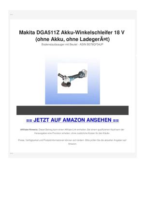 Makita DGA511Z Akku-Winkelschleifer 18 V (ohne Akku, ohne LadegerÃƒÂ¤t)