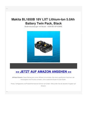 Makita BL1850B 18V LXT Lithium-Ion 5.0Ah Battery Twin Pack, Black