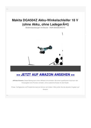 Makita DGA504Z Akku-Winkelschleifer 18 V (ohne Akku, ohne LadegerÃƒÂ¤t)