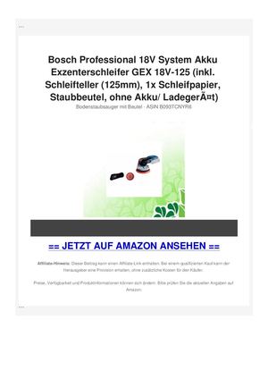 Bosch Professional 18V System Akku Exzenterschleifer GEX 18V-125 (inkl. Schleifteller (125mm), 1x Schleifpapier, Staubbeutel, ohne Akku/ LadegerÃƒÂ¤t)