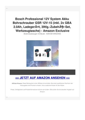 Bosch Professional 12V System Akku Bohrschrauber GSR 12V-15 (inkl. 2x GBA 2.0Ah, LadegerÃƒÂ¤t, 39tlg.-ZubehÃƒÂ¶r-Set, Werkzeugtasche) - Amazon Exclusive