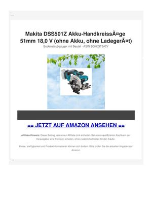 Makita DSS501Z Akku-HandkreissÃƒÂ¤ge 51mm 18,0 V (ohne Akku, ohne LadegerÃƒÂ¤t)