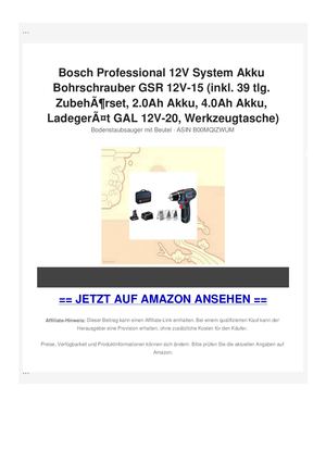 Bosch Professional 12V System Akku Bohrschrauber GSR 12V-15 (inkl. 39 tlg. ZubehÃƒÂ¶rset, 2.0Ah Akku, 4.0Ah Akku, LadegerÃƒÂ¤t GAL 12V-20, Werkzeugtasche)