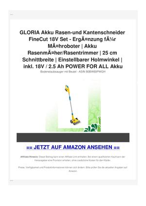 GLORIA Akku Rasen-und Kantenschneider FineCut 18V Set - ErgÃƒÂ¤nzung fÃƒÂ¼r MÃƒÂ¤hroboter | Akku RasenmÃƒÂ¤her/Rasentrimmer | 25 cm Schnittbreite | Einstellbarer Holmwinkel | inkl. 18V / 2.5 Ah POWER FOR ALL Akku