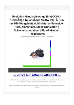 Evolution HandkreissÃƒÂ¤ge R185CCSX+ KreissÃƒÂ¤ge TauchsÃƒÂ¤ge 1600W Inkl. ÃƒÂ˜ 185 mm HM-SÃƒÂ¤geblatt Multi-Material-Schneiden Holz, Aluminium, Stahl, Kunststoff | Schienenkompatibel | Plus-Paket mit Tragetasche