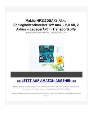 Makita HP333DSAX1 Akku-Schlagbohrschrauber 12V max. / 2,0 Ah, 2 Akkus + LadegerÃƒÂ¤t in Transportkoffer