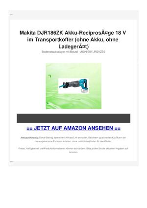 Makita DJR186ZK Akku-ReciprosÃƒÂ¤ge 18 V im Transportkoffer (ohne Akku, ohne LadegerÃƒÂ¤t)